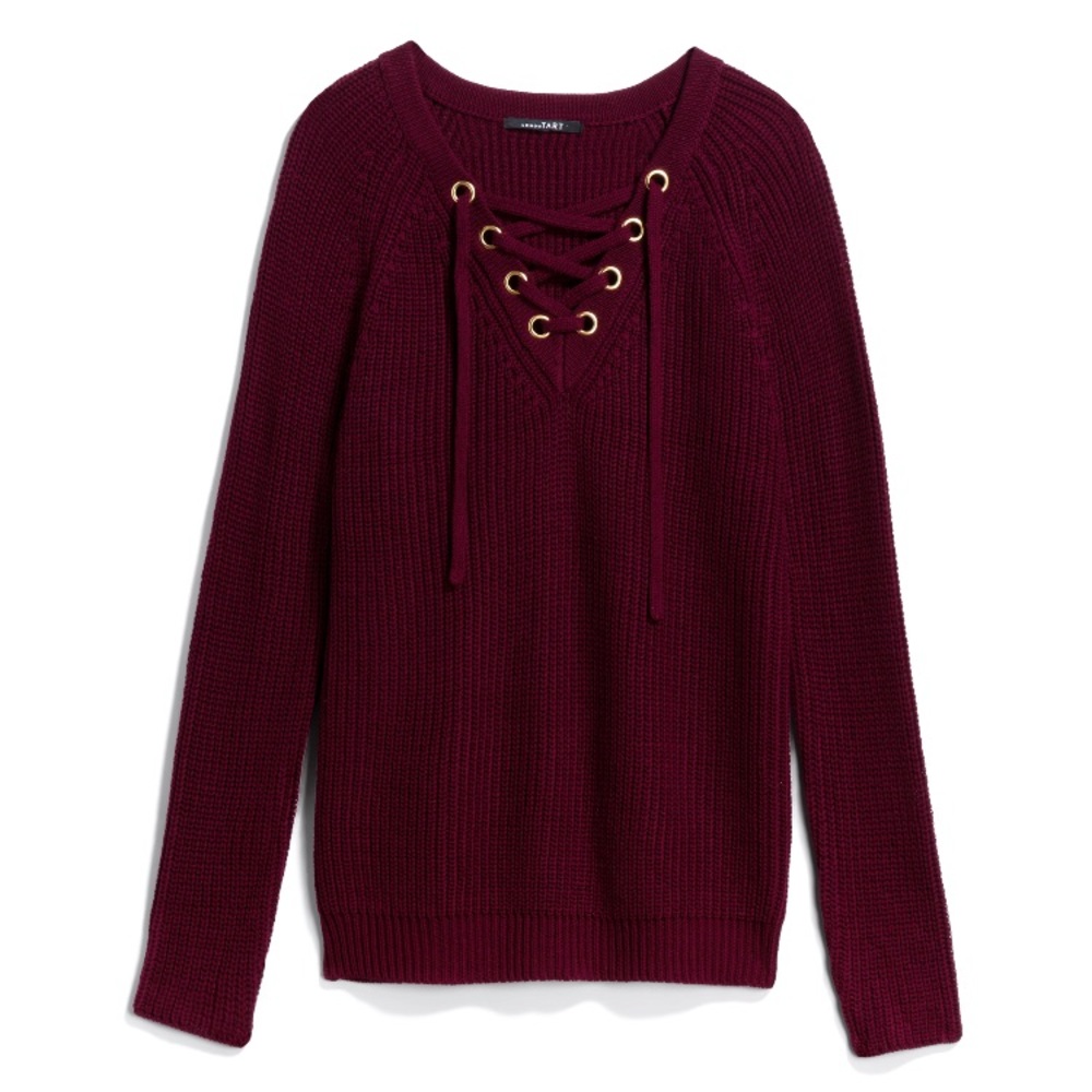 Lemon Tart Chunky Burgundy Lace-Up Sweater